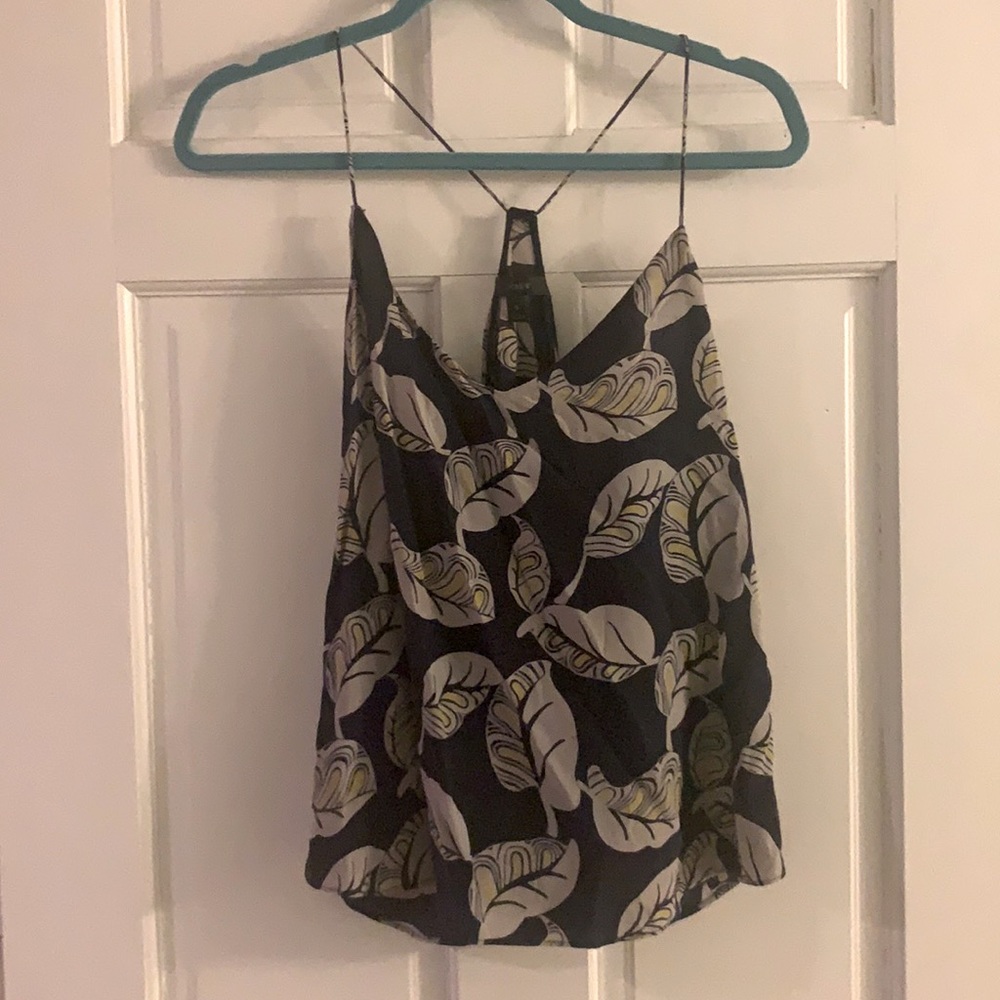 J.Crew Stylized Leaf Blue Silk Racerback Halter